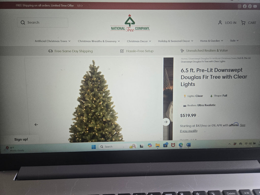 NEW National Tree Co. 6.5' Pre-Lit Douglas Fir Christmas Tree White Lights